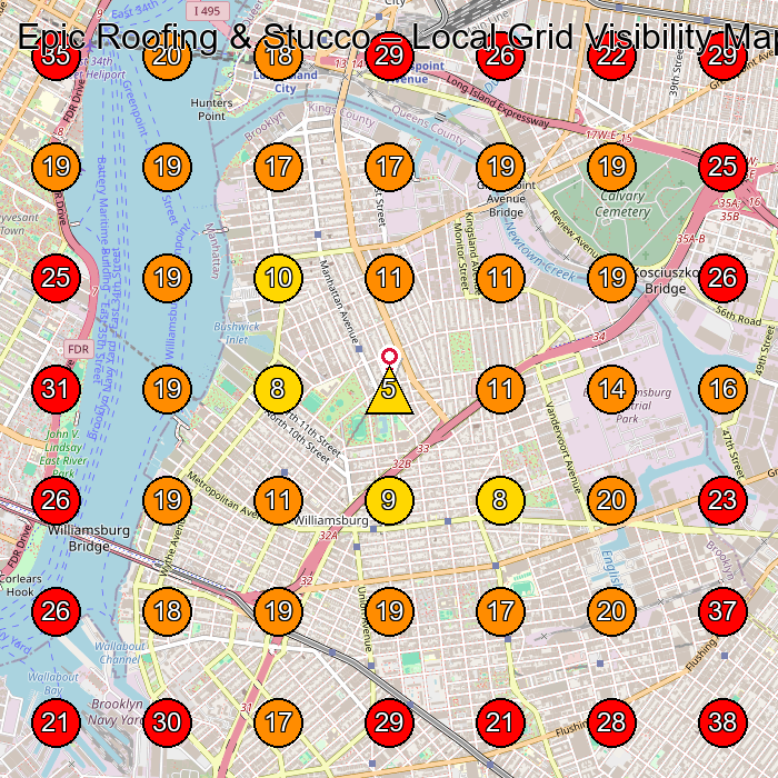 Epic Roofing & Stucco GeoGrid visibility map for Auto Broker in Brooklyn